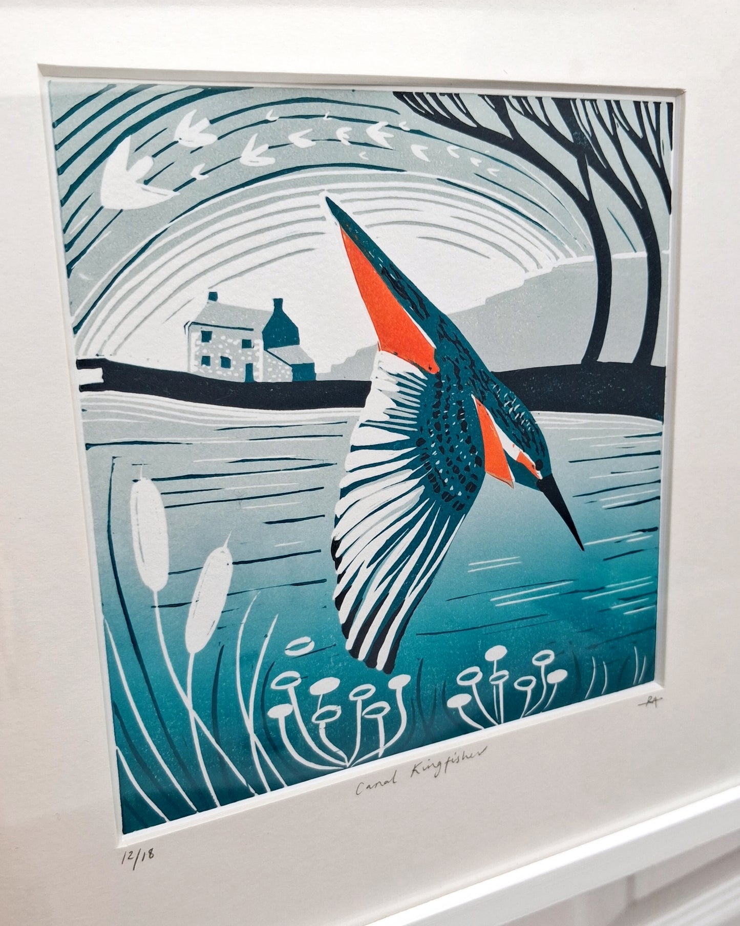 Canal Kingfisher - FRAMED lino print