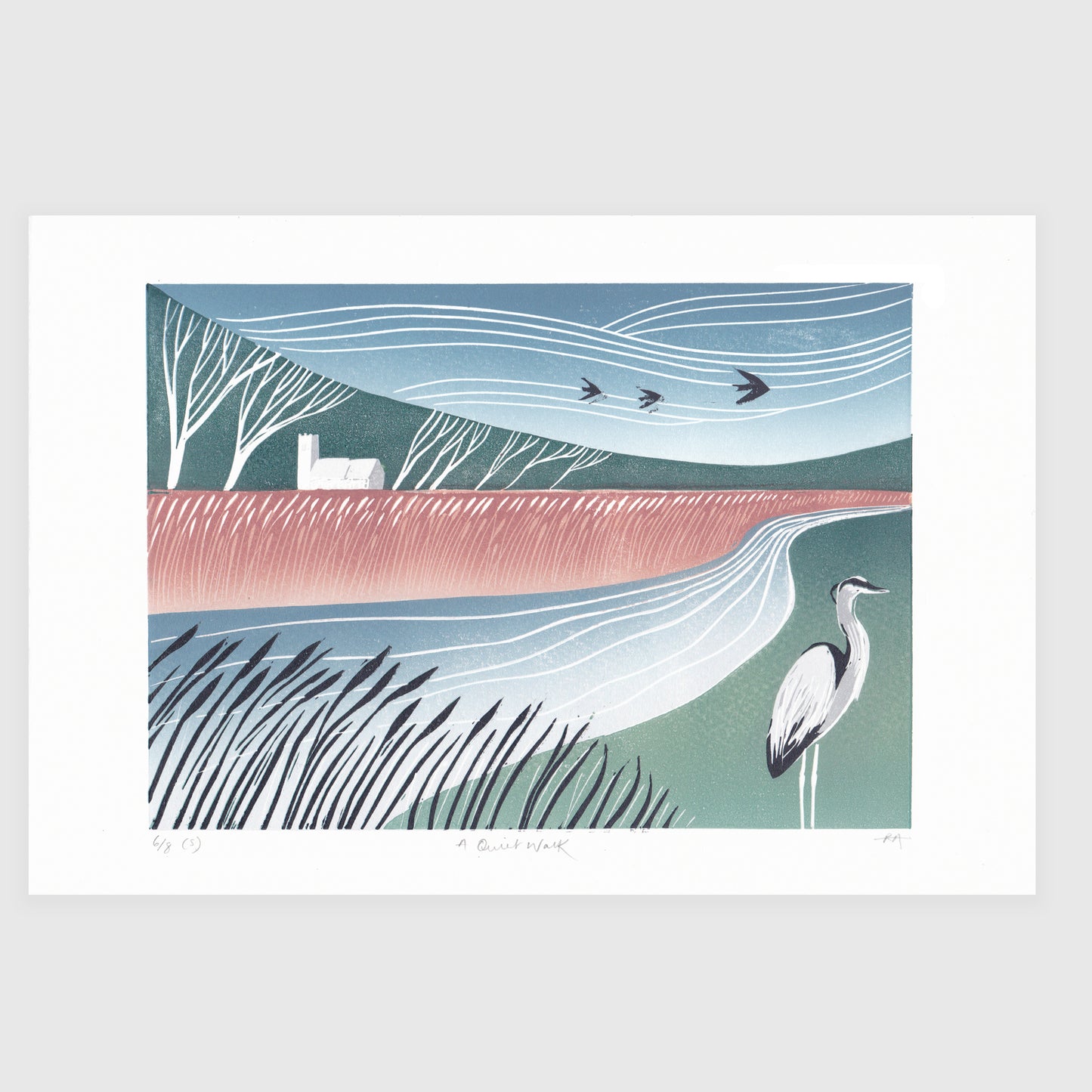 SECONDS A Quiet Walk Lino Print