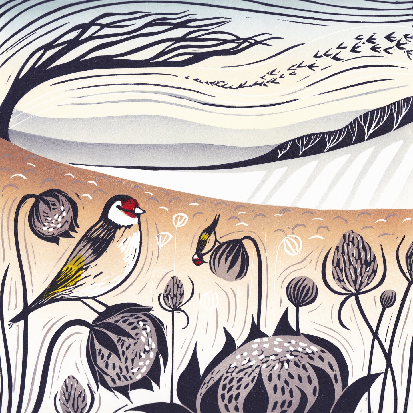 NEW * Afternoon Feast - Original Lino Print