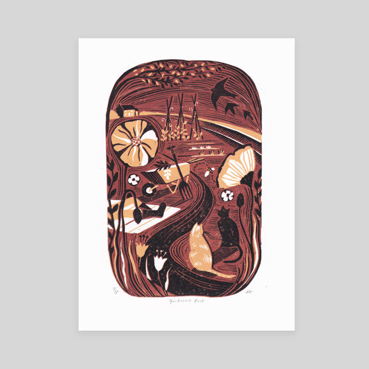 SECONDS Gardeners Rest Lino Print
