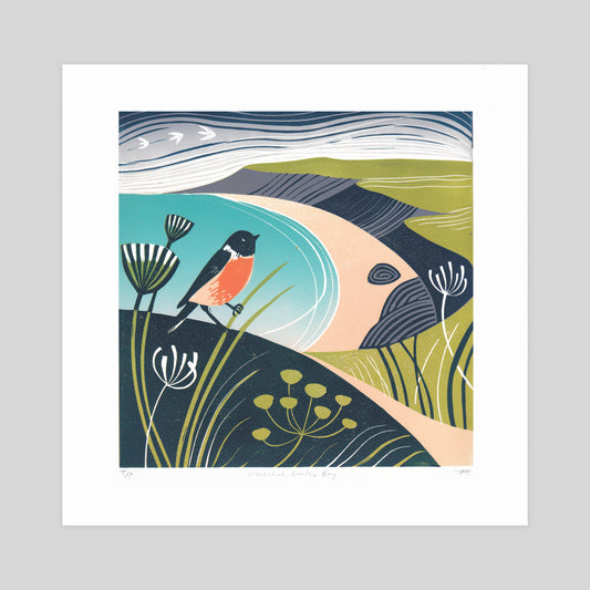 SECONDS - Stonechat, Lantic Bay Lino Print