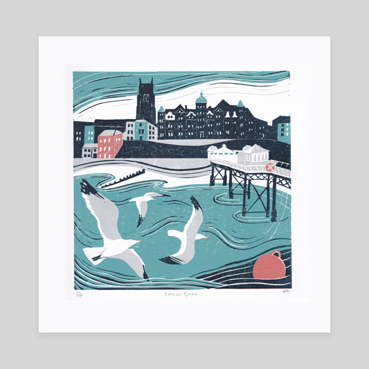SECONDS Cromer Gulls Lino Print