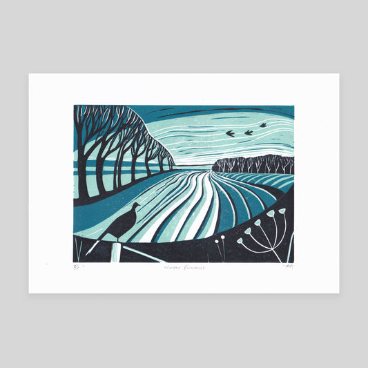 SECONDS Winter Furrows Lino Print