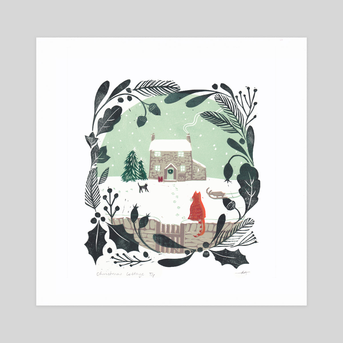 SECONDS - Christmas Cottage Lino Print