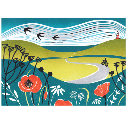 Towards the Sea - Original Lino Print | Countryside Art | Summer Print | Unframed