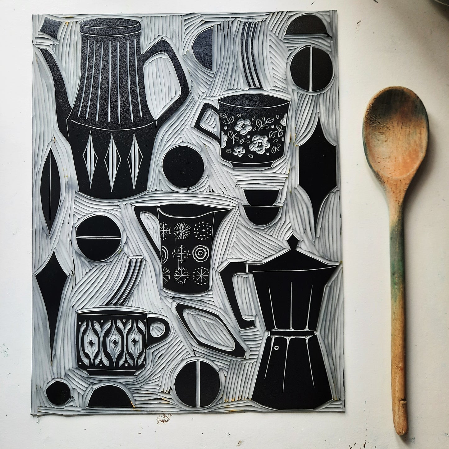 Coffee Time - Original Lino Print