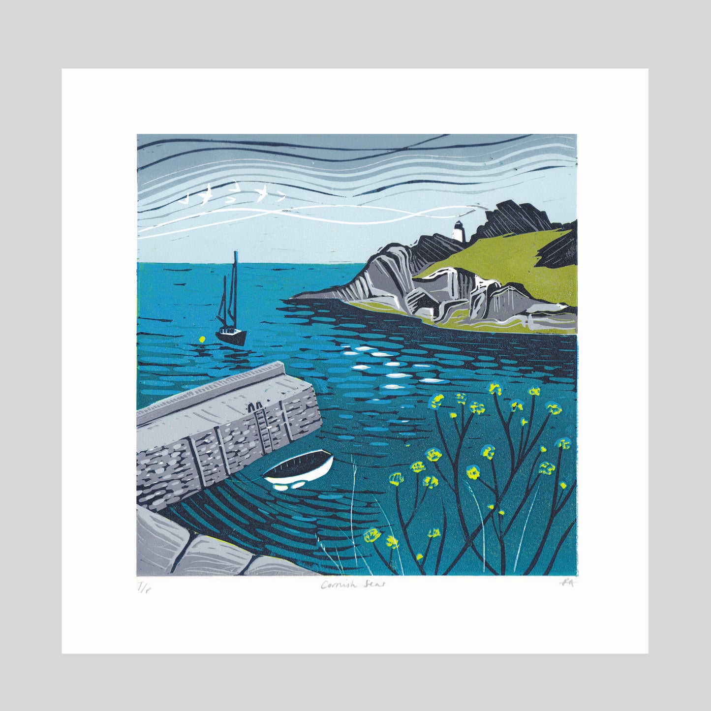 SECONDS Cornish Seas Lino Print