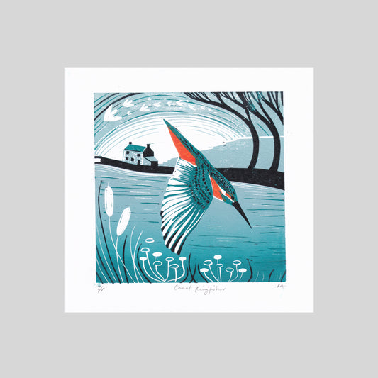 SECONDS Canal Kingfisher Lino Print