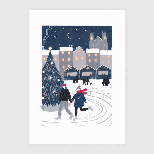 SECONDS City Christmas Lino Print