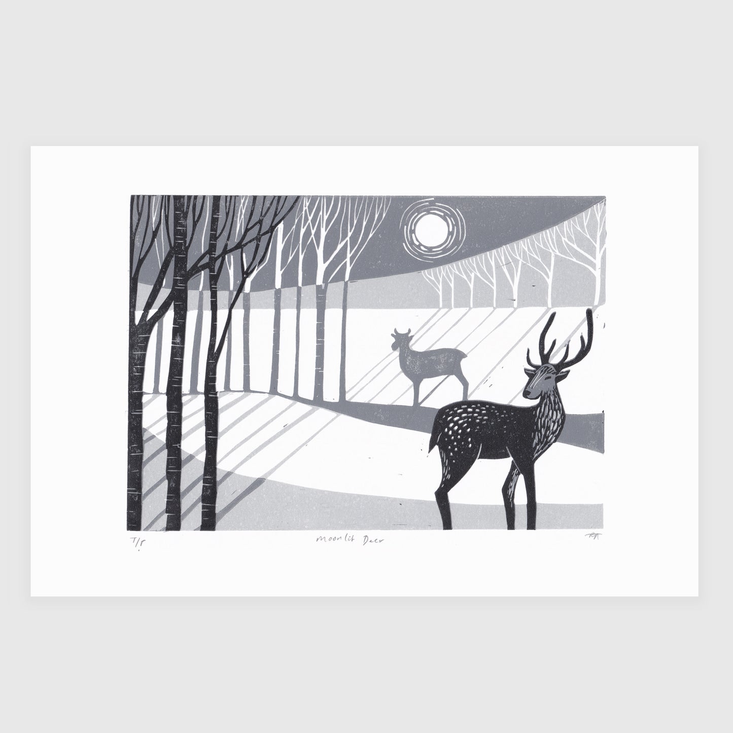 SECONDS Moonlit Deer Lino Print