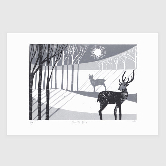SECONDS Moonlit Deer Lino Print