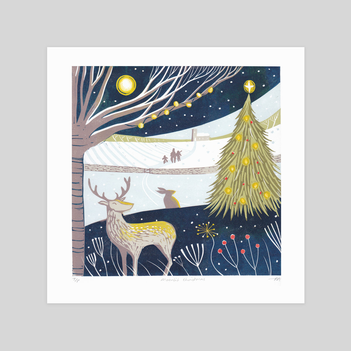 SECONDS - Moonlit Christmas Lino Print