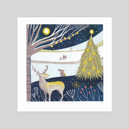 SECONDS - Moonlit Christmas Lino Print