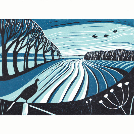 Winter Furrows - Original Lino Print | Unframed | Lino Cut | Gift Idea