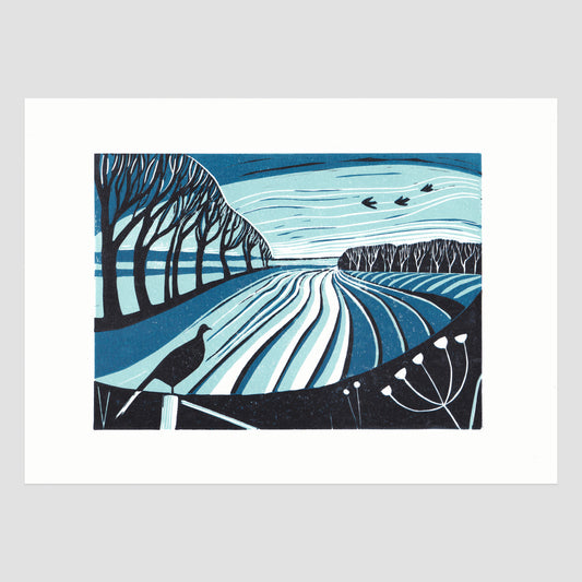 Winter Furrows - Original Lino Print | Unframed | Lino Cut | Gift Idea
