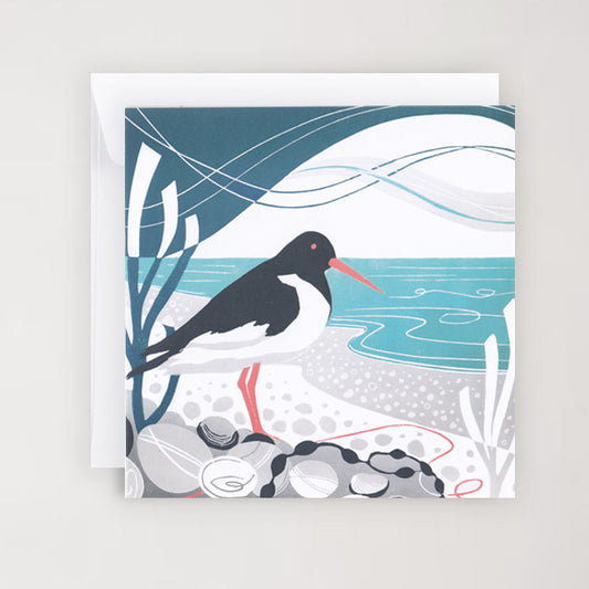 Shoreline Oystercatcher - Greetings Card | Lino Print reproduction | Wildlife | Notecard