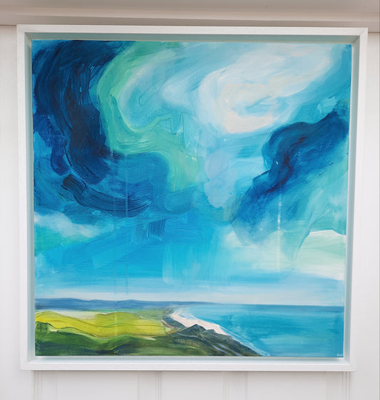 Into the Blue - Original Abstract Landscape Painting | Framed | Acrylic/Oil on Canvas