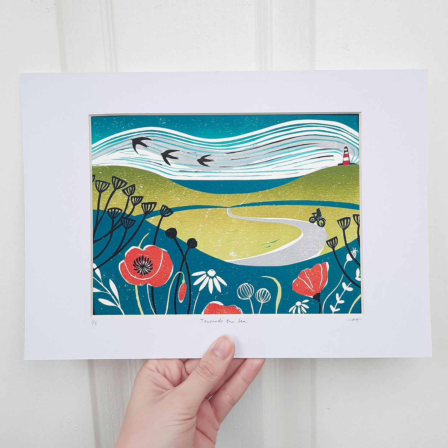 Towards the Sea - Original Lino Print | Countryside Art | Summer Print | Unframed