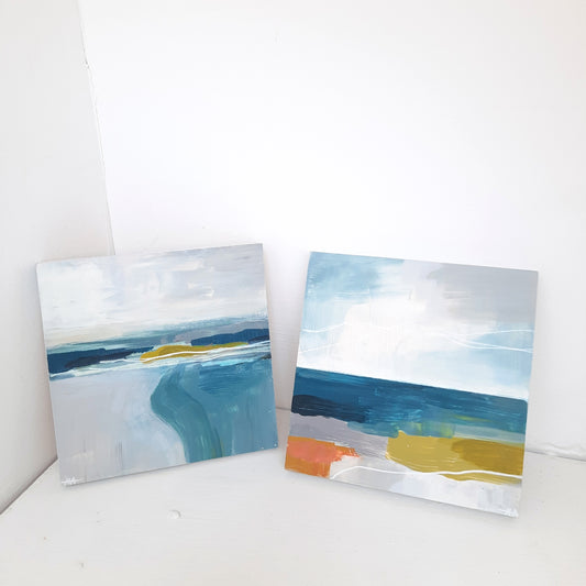 To the Sea I & II - Original Abstract Landscape Paintings | Acrylic on Wood