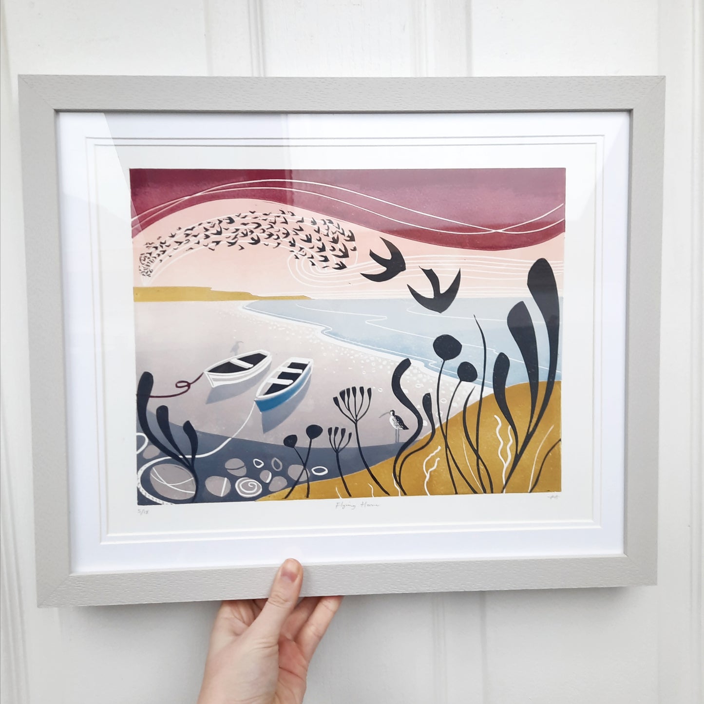 Flying Home - Framed Lino Print