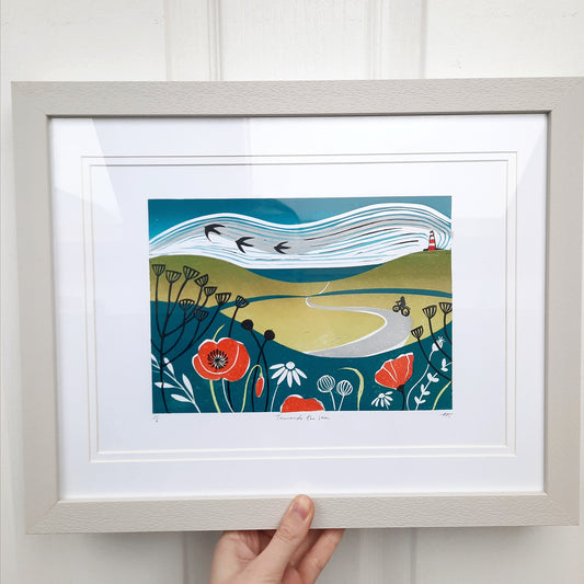 Towards the Sea - Framed Lino Print