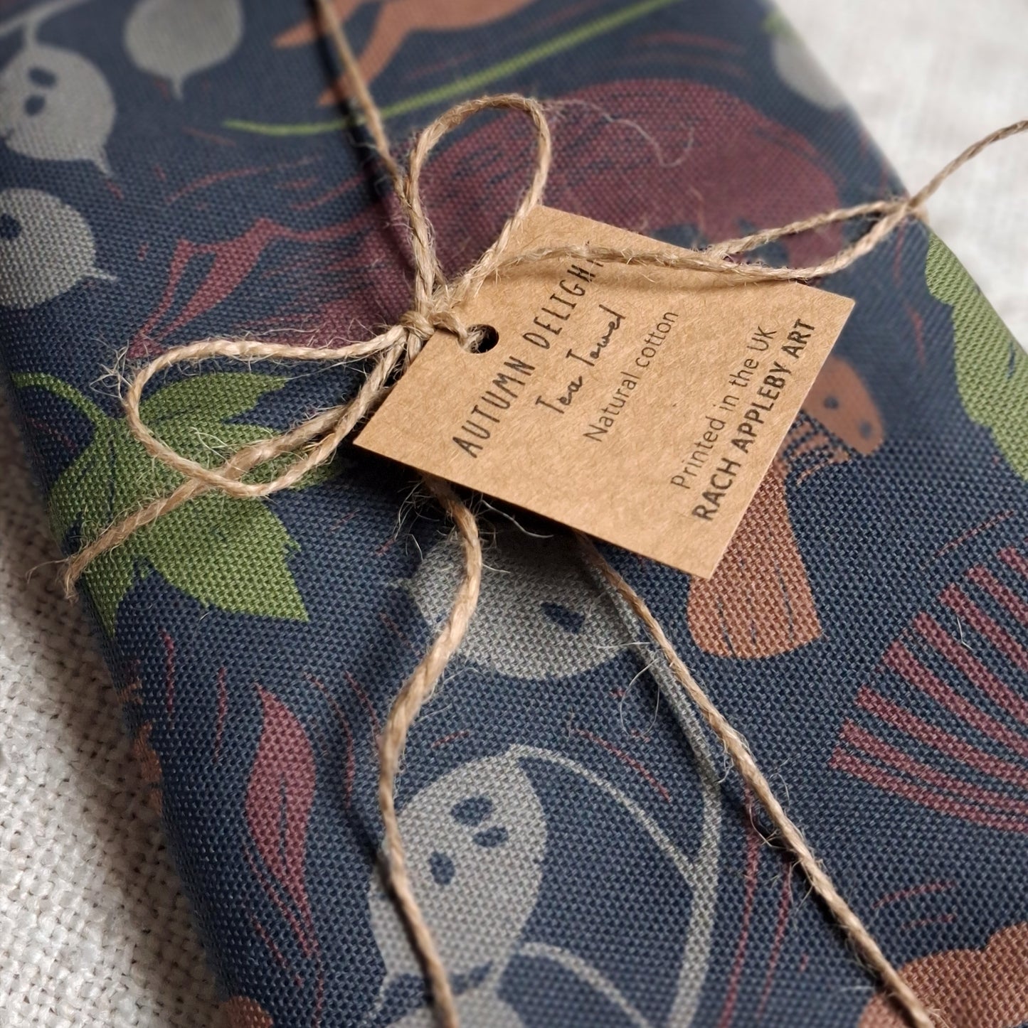 Autumn Delights Tea Towel - Dark Blue Cotton