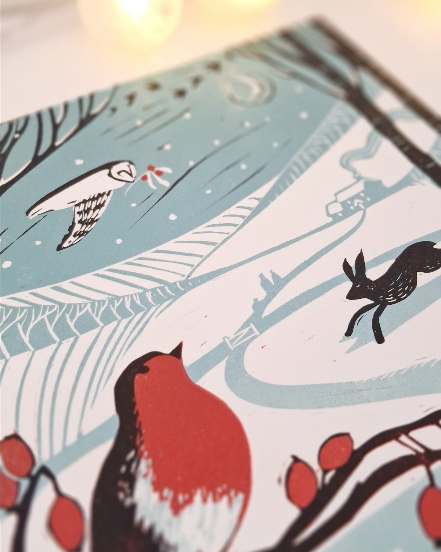 Christmas in the Country - Original Lino Print