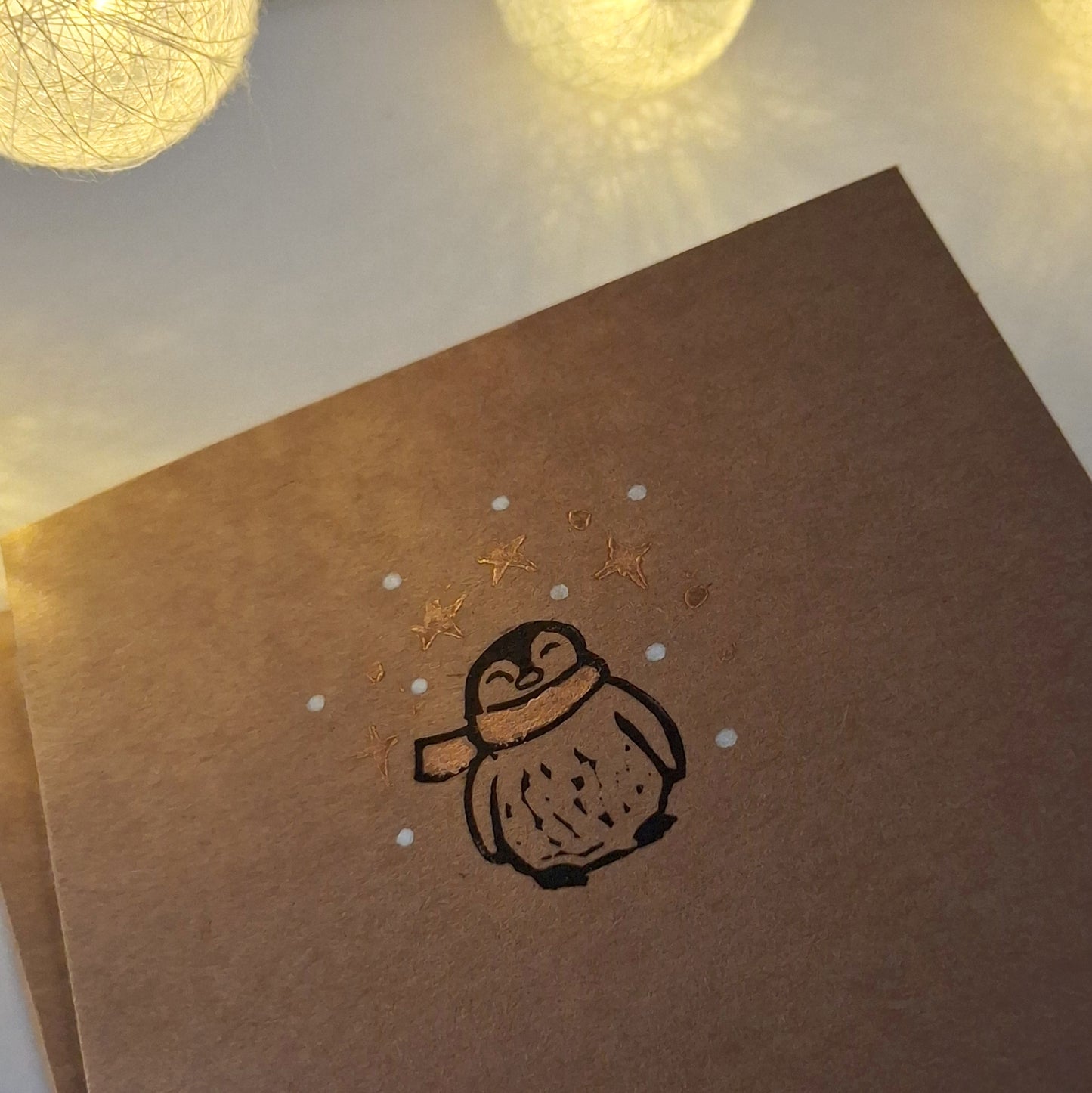 Baby Penguin - Hand Printed Christmas Card