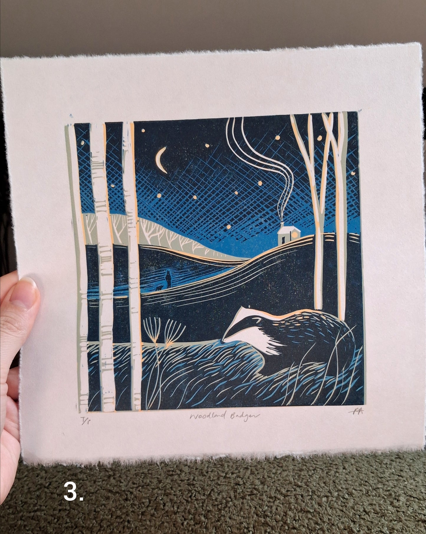 SECONDS Woodland Badger Lino Print