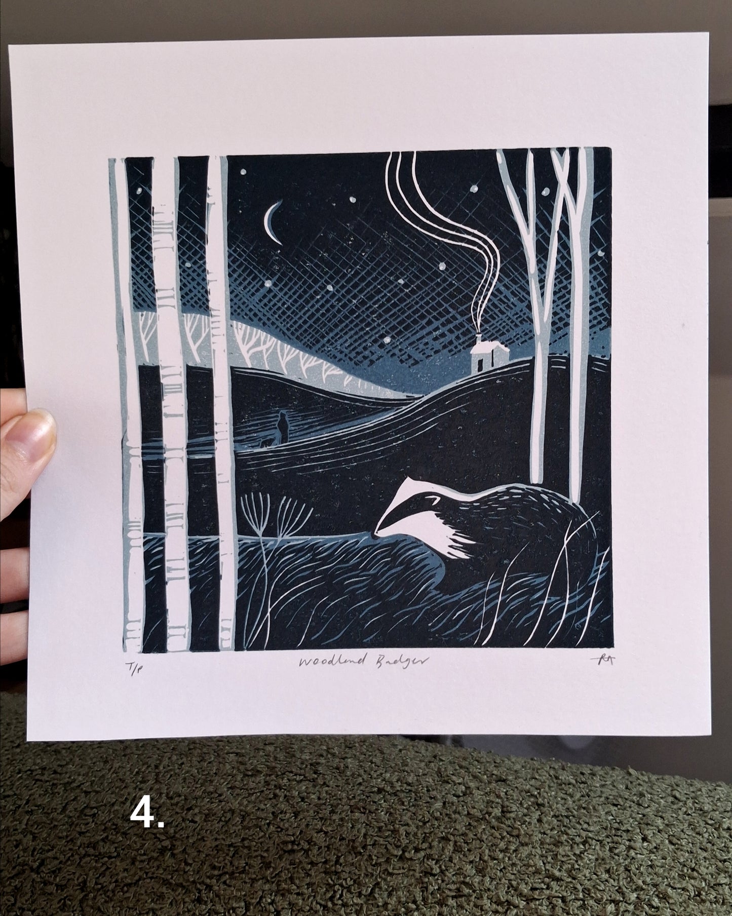 SECONDS Woodland Badger Lino Print