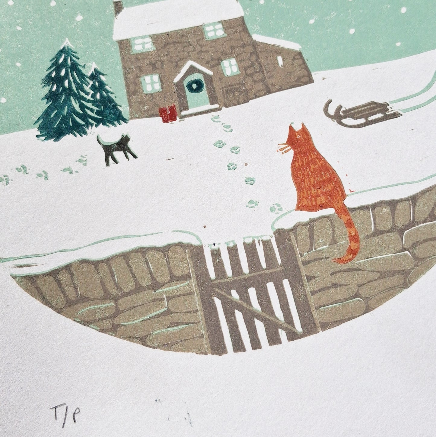 SECONDS Cottage Christmas Lino Print