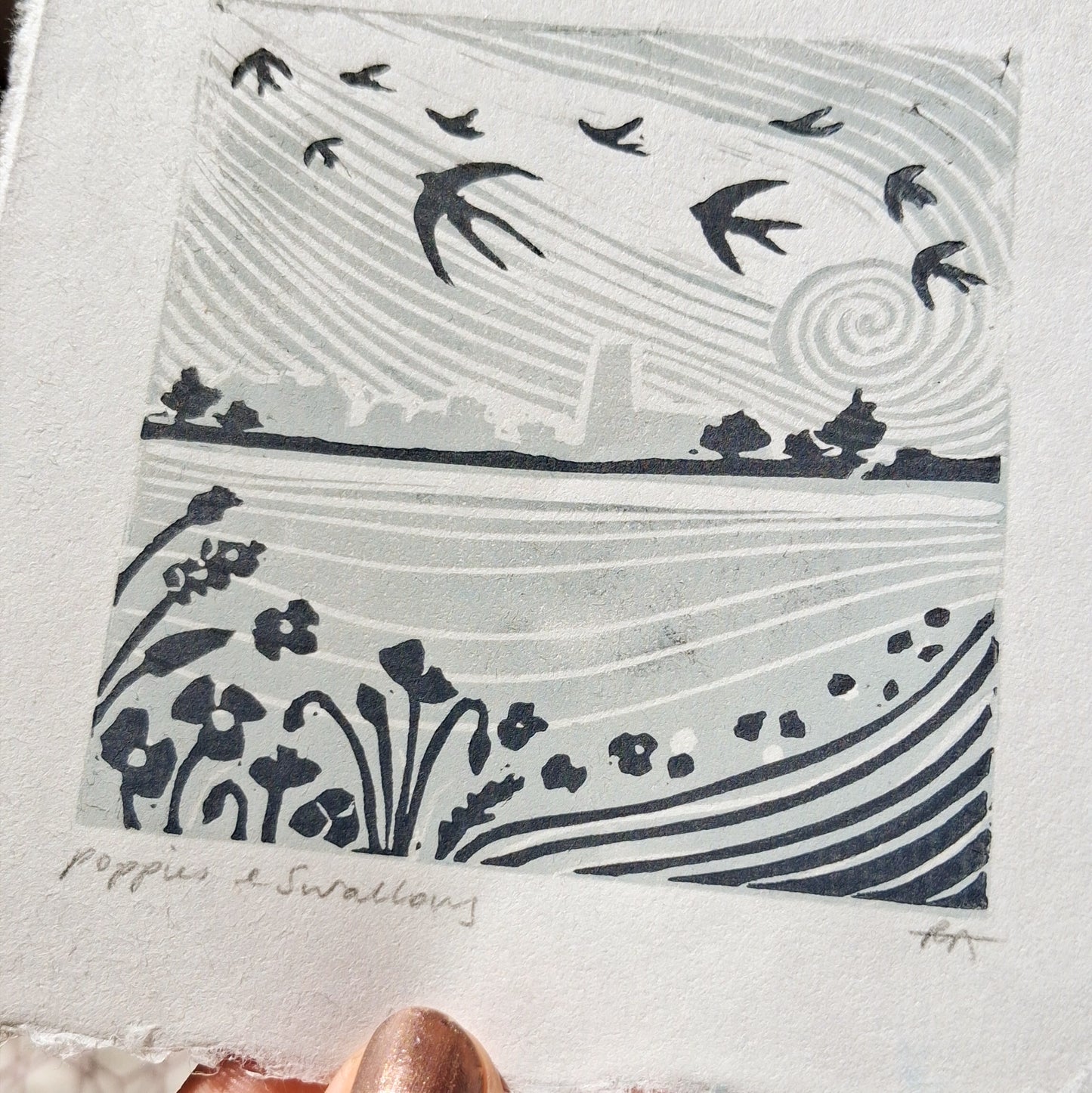 SECONDS Poppies & Swallows Lino Print