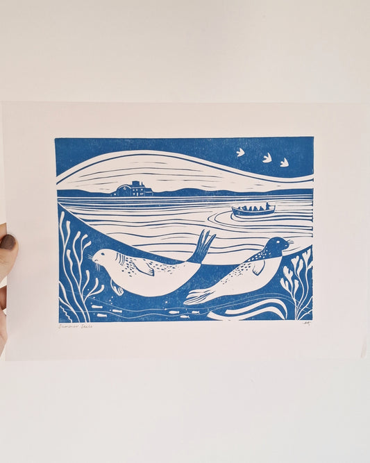 SECONDS Summer Seals Lino Print