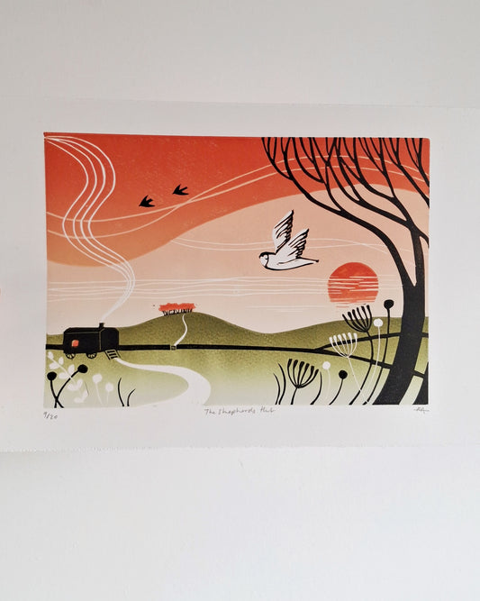 SECONDS The Shepherds Hut Lino Print