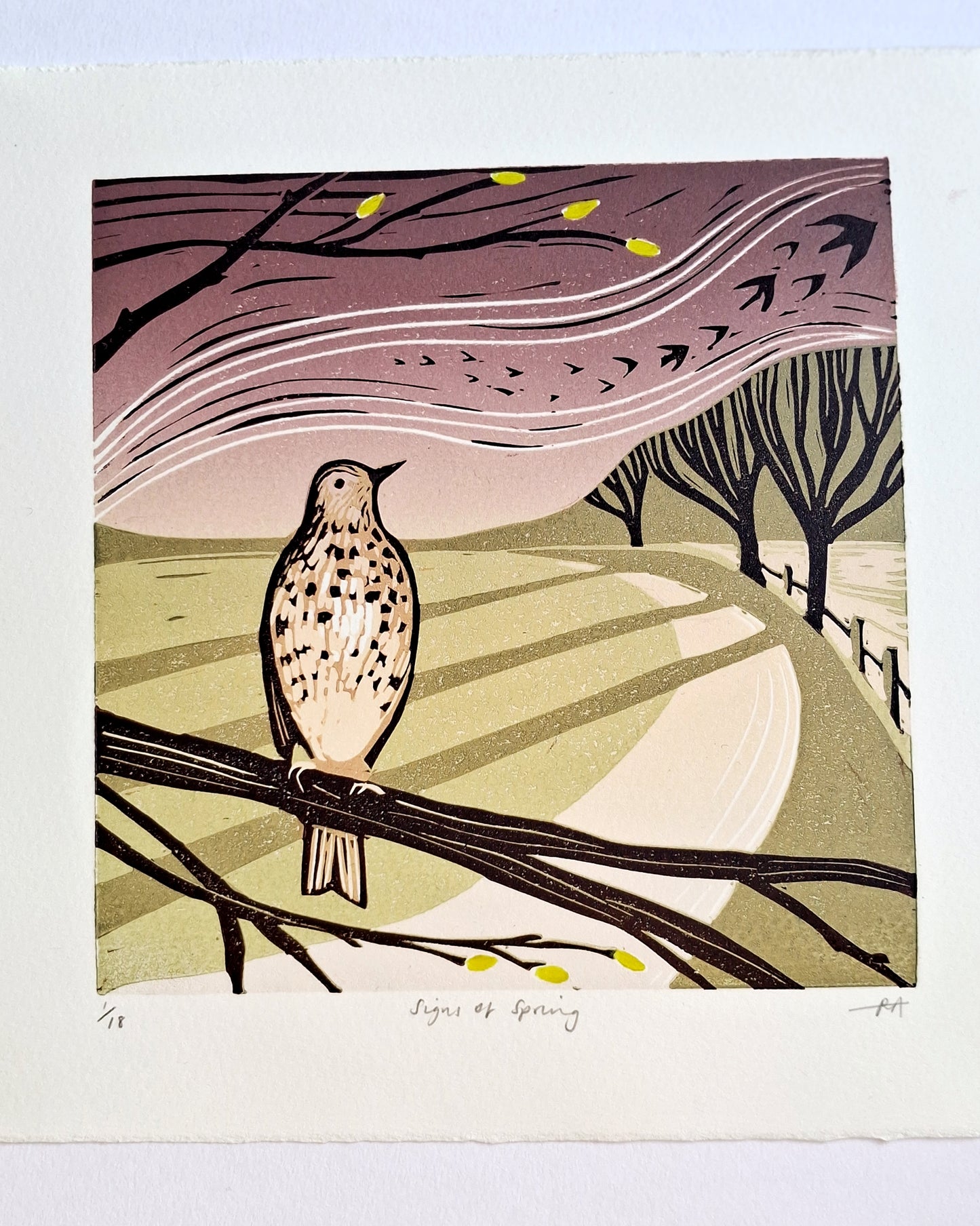 Signs of Spring - Original Lino Print