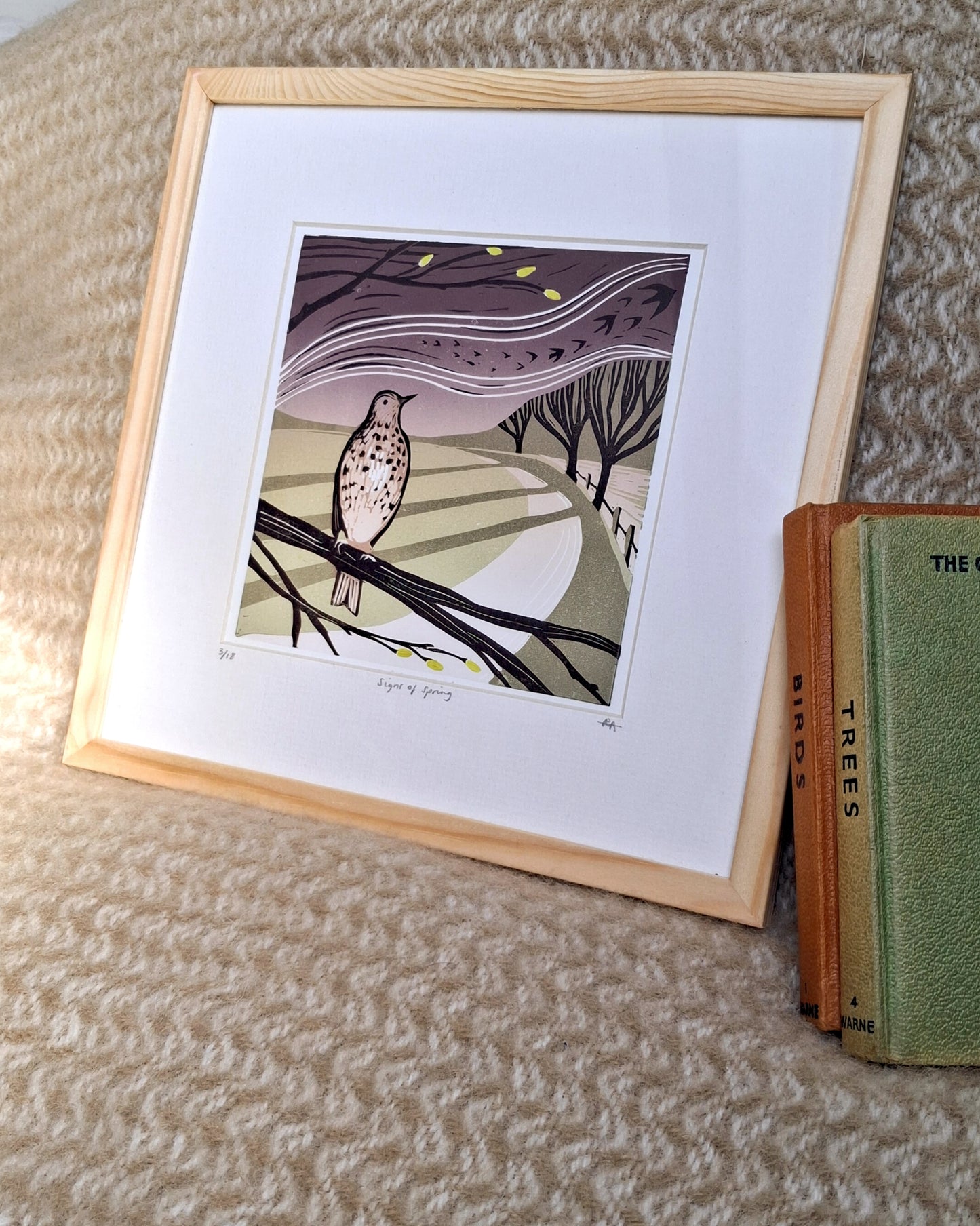 Signs of Spring - Framed Lino Print