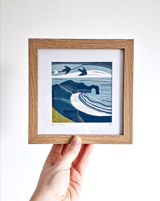 Dorset View - Framed Lino Print Collage