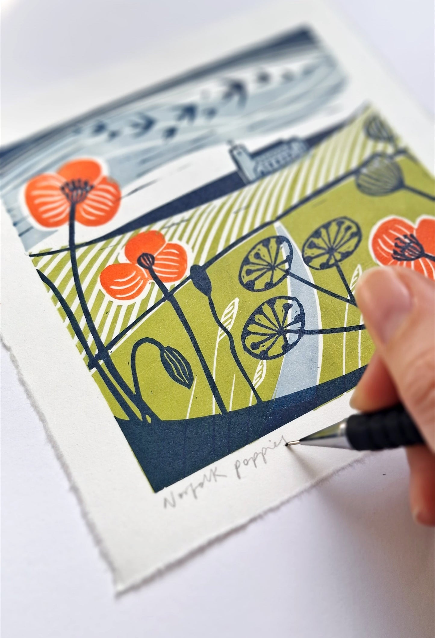 Norfolk Poppies - Original Lino Print