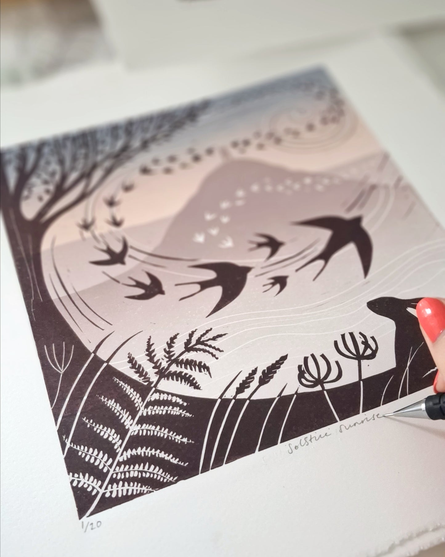 Solstice Sunrise - Original Lino Print