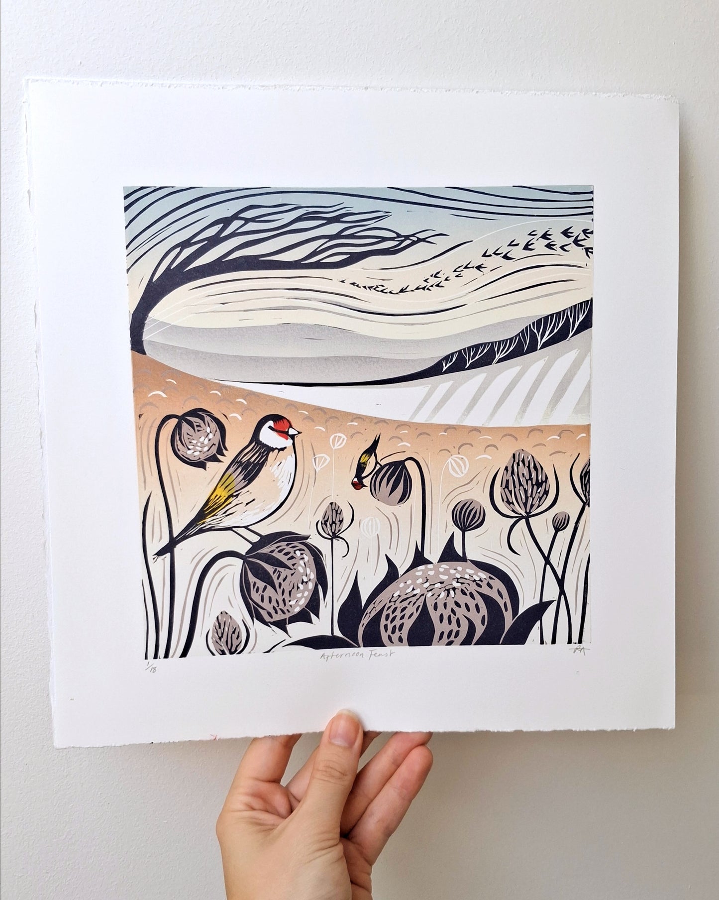 NEW * Afternoon Feast - Original Lino Print