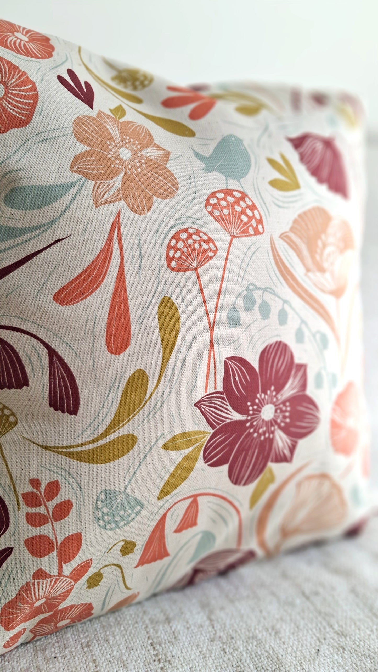 Blooms & Birds Cushion Cover - Natural Cotton Linen Blend