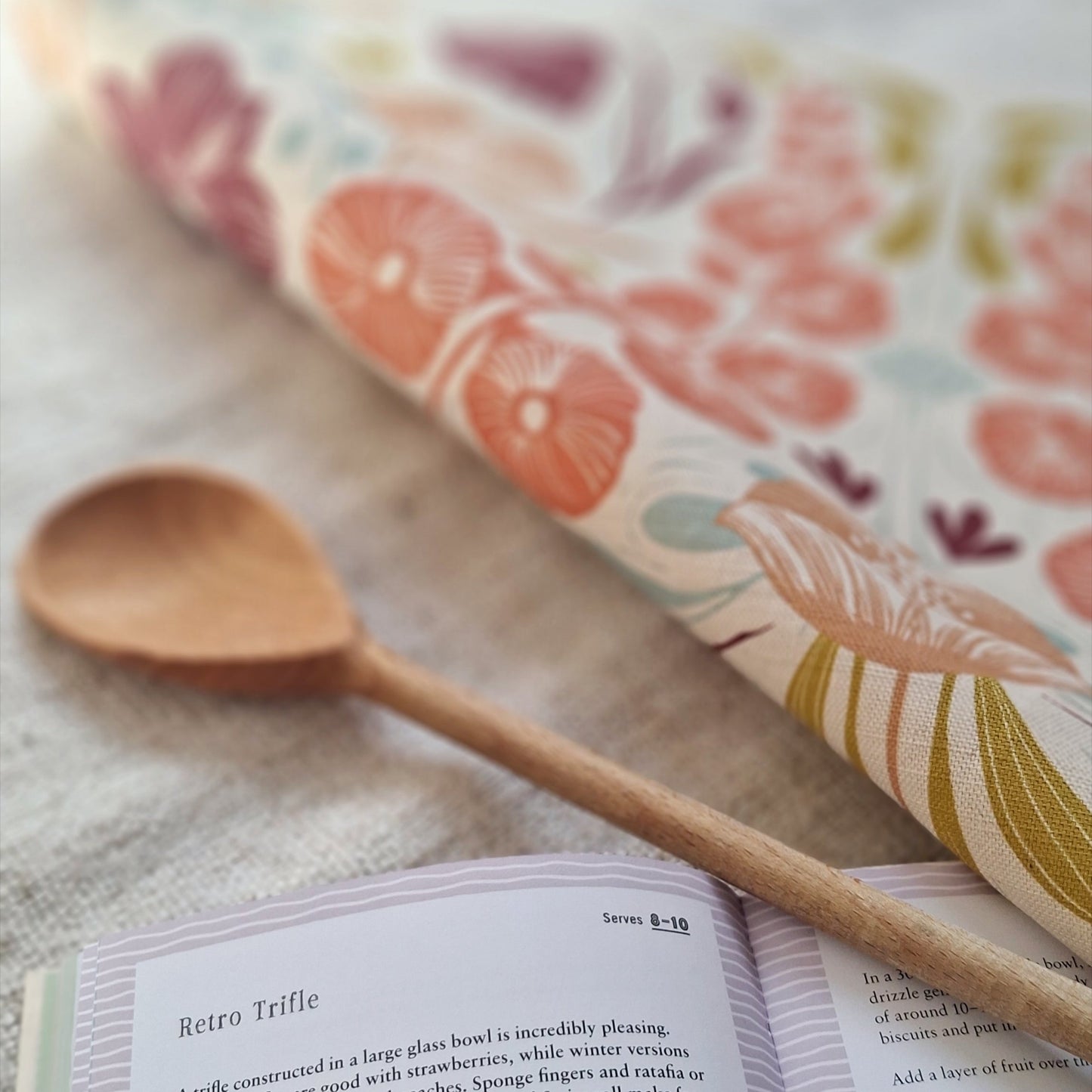 Blooms & Birds Tea Towel - Natural Cotton Linen Blend