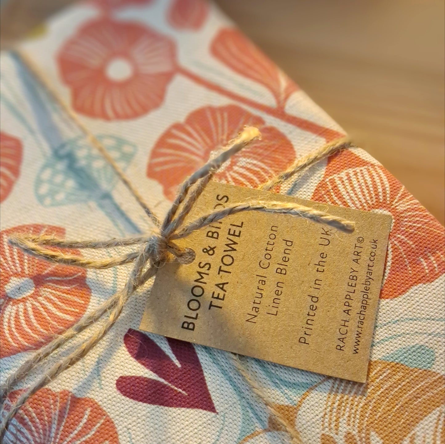 Blooms & Birds Tea Towel - Natural Cotton Linen Blend