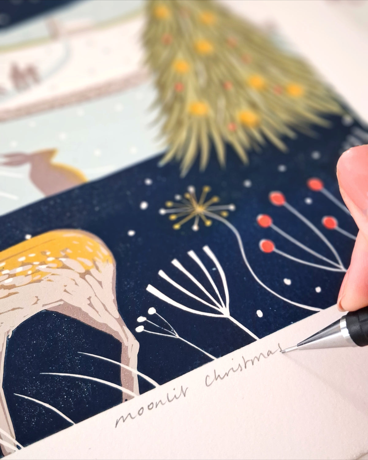 Moonlit Christmas - Original Lino Print