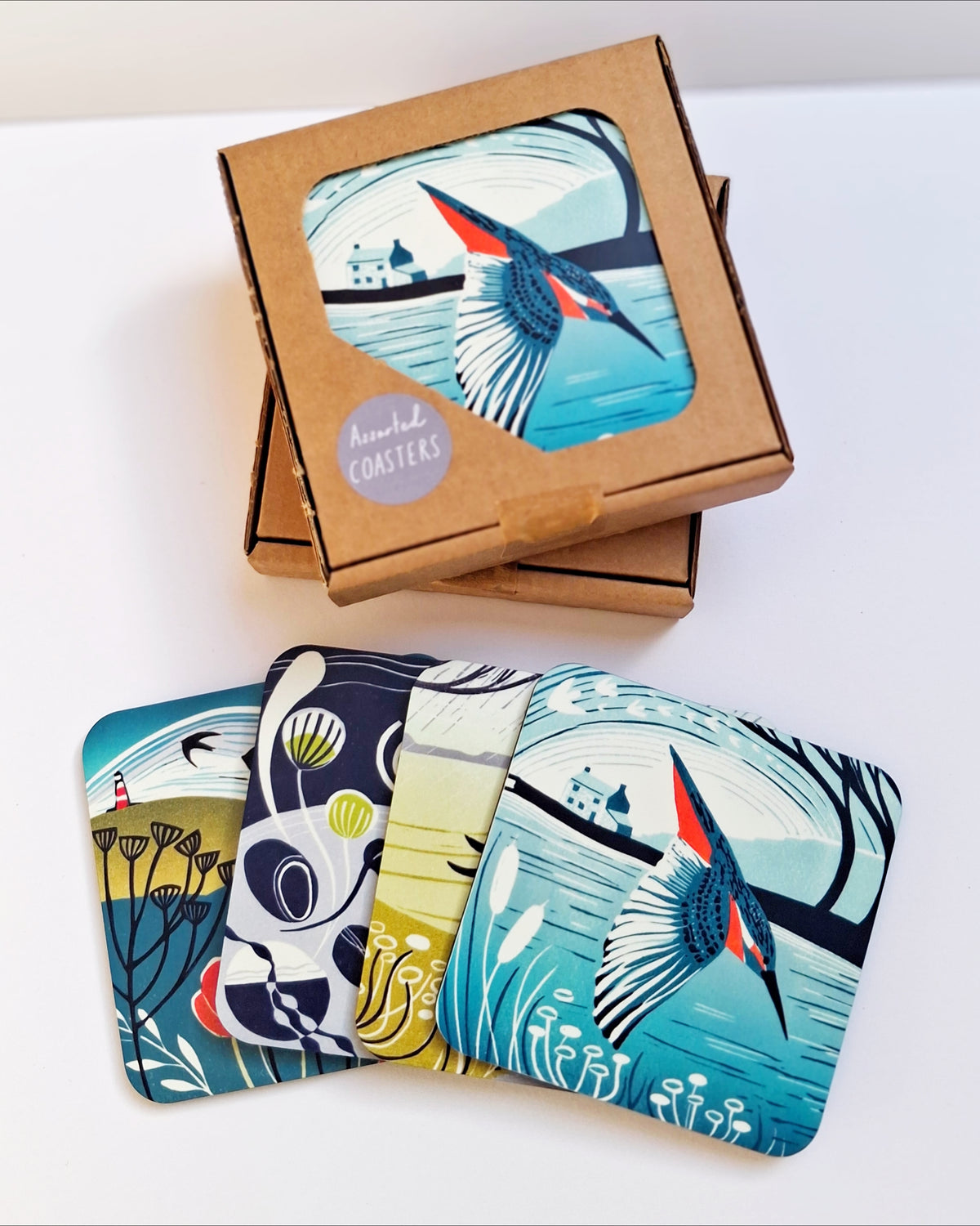 Set of 4 Coasters - Lino Print Designs
