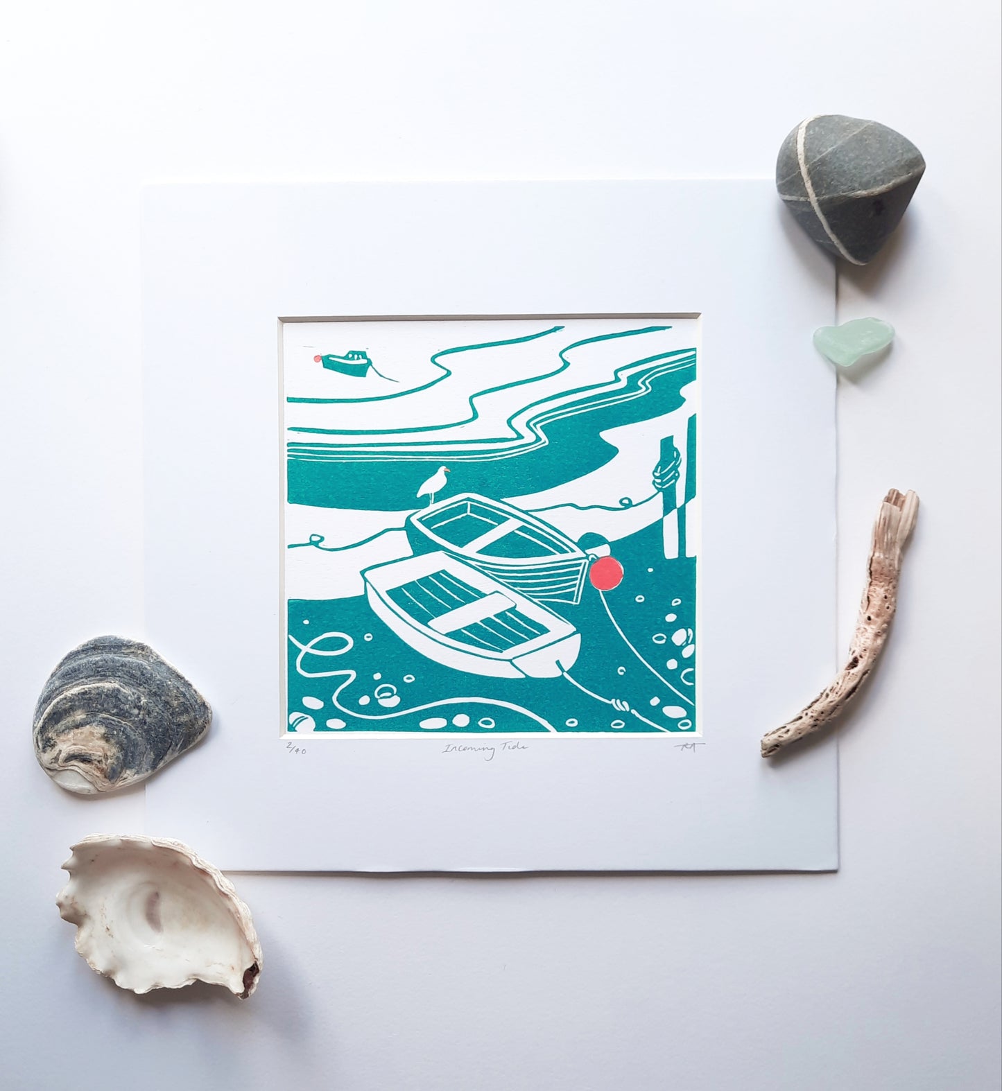 Incoming Tide - Original Landscape Lino Print | Gift Idea | Harbour Boats | Coastal Art