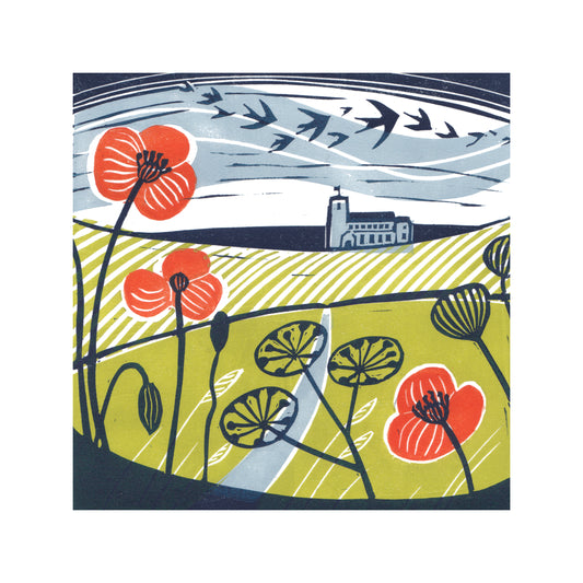 Norfolk Poppies - Original Lino Print
