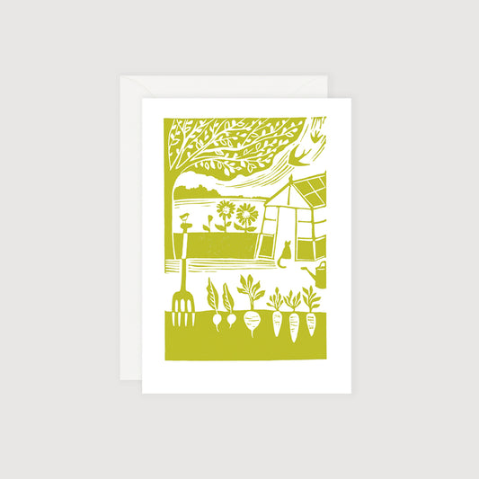 Summer Garden - Greetings Card | Lino Print reproduction | Gardening | Notecard