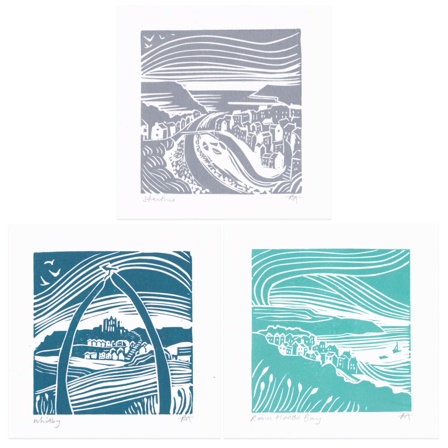 Yorkshire Coast - Original Mini Lino Prints | Staithes | Whitby | Roobin Hoods Bay | Coastal Prints