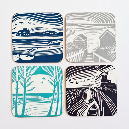 Set of 4 Norfolk COASTers - Lino Print Designs